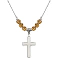 thumbnail image 1 of 18-Inch Rhodium Plated Necklace with 6mm Yellow November Birth Month Stone Beads and Cross Charm, 1 of 1