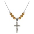 thumbnail image 1 of 18-Inch Rhodium Plated Necklace with 6mm Yellow November Birth Month Stone Beads and Crucifix Charm, 1 of 1