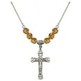 thumbnail image 1 of 18-Inch Rhodium Plated Necklace with 6mm Yellow November Birth Month Stone Beads and Crucifix Charm, 1 of 1