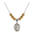 thumbnail image 1 of 18-Inch Rhodium Plated Necklace with 6mm Yellow November Birth Month Stone Beads and Saint Aaron Charm, 1 of 1