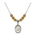 thumbnail image 1 of 18-Inch Rhodium Plated Necklace with 6mm Yellow November Birth Month Stone Beads and Saint Arnold Janssen Charm, 1 of 1