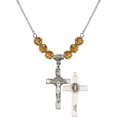 thumbnail image 1 of 18-Inch Rhodium Plated Necklace with 6mm Yellow November Birth Month Stone Beads and Saint Benedict Crucifix Charm, 1 of 1