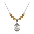 thumbnail image 1 of 18-Inch Rhodium Plated Necklace with 6mm Yellow November Birth Month Stone Beads and Saint Blaise Charm, 1 of 1