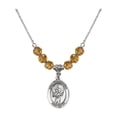 thumbnail image 1 of 18-Inch Rhodium Plated Necklace with 6mm Yellow November Birth Month Stone Beads and Saint Christopher/Baseball Charm, 1 of 1