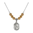 thumbnail image 1 of 18-Inch Rhodium Plated Necklace with 6mm Yellow November Birth Month Stone Beads and Saint Christopher/Golf Charm, 1 of 1