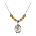 thumbnail image 1 of 18-Inch Rhodium Plated Necklace with 6mm Yellow November Birth Month Stone Beads and Saint Christopher/Track&Field-Men Charm, 1 of 1