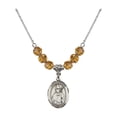 thumbnail image 1 of 18-Inch Rhodium Plated Necklace with 6mm Yellow November Birth Month Stone Beads and Saint Dennis Charm, 1 of 1