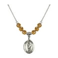 thumbnail image 1 of 18-Inch Rhodium Plated Necklace with 6mm Yellow November Birth Month Stone Beads and Saint Florian Charm, 1 of 1