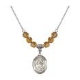 thumbnail image 1 of 18-Inch Rhodium Plated Necklace with 6mm Yellow November Birth Month Stone Beads and Saint Gertrude of Nivelles Charm, 1 of 1