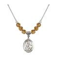 thumbnail image 1 of 18-Inch Rhodium Plated Necklace with 6mm Yellow November Birth Month Stone Beads and Saint Giles Charm, 1 of 1