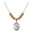 thumbnail image 1 of 18-Inch Rhodium Plated Necklace with 6mm Yellow November Birth Month Stone Beads and Saint Robert Bellarmine Charm, 1 of 1