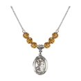 thumbnail image 1 of 18-Inch Rhodium Plated Necklace with 6mm Yellow November Birth Month Stone Beads and Saint Rocco Charm, 1 of 1