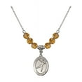 thumbnail image 1 of 18-Inch Rhodium Plated Necklace with 6mm Yellow November Birth Month Stone Beads and Saint Sebastian/Figure Skating Charm, 1 of 1
