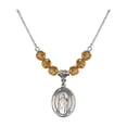 thumbnail image 1 of 18-Inch Rhodium Plated Necklace with 6mm Yellow November Birth Month Stone Beads and Saint Seraphina Charm, 1 of 1
