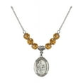 thumbnail image 1 of 18-Inch Rhodium Plated Necklace with 6mm Yellow November Birth Month Stone Beads and Saint Zachary Charm, 1 of 1