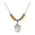thumbnail image 1 of 18-Inch Rhodium Plated Necklace with 6mm Yellow November Birth Month Stone Beads and Saints Peter & Paul Charm, 1 of 1