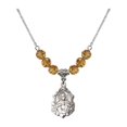 thumbnail image 1 of 18-Inch Rhodium Plated Necklace with 6mm Yellow November Birth Month Stone Beads and Scapular Charm, 1 of 1
