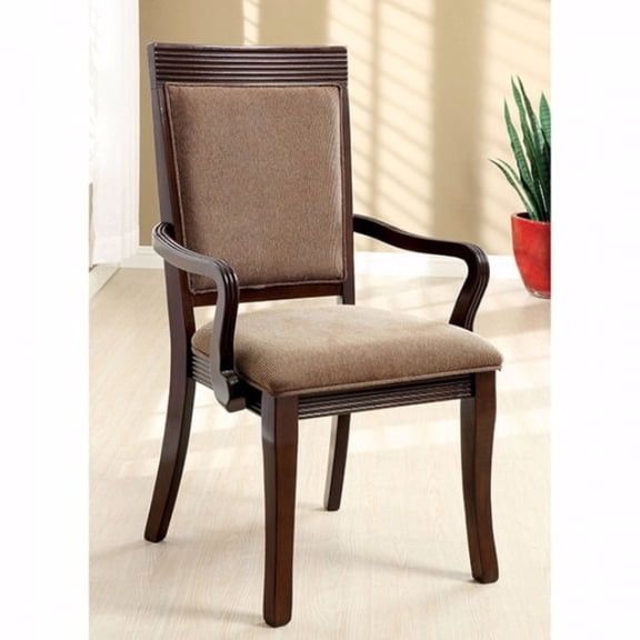 18 Inch Ribbed Wood Frame Arm Chair, Walnut, Set Of 2 - Saltoro Sherpi