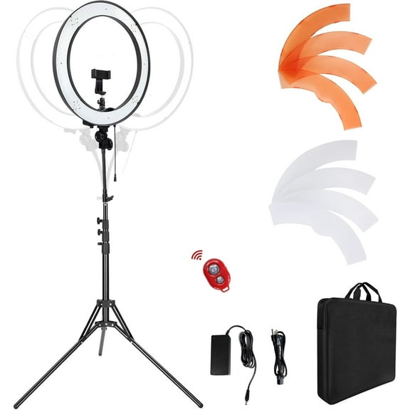 18-Inch Ring Light, 55W Dimmable 5500K Light with 240 LEDs Color Filter, Soft Tube and Carrying Bag for YouTube, TikTok, Selfies and Photography, Compatible with Camera and Smartphones