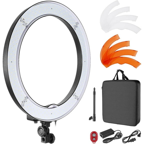 18-Inch Ring Light, 55W Dimmable 5500K Light with 240 LEDs Color Filter, Soft Tube and Carrying Bag for YouTube, TikTok, Selfies and Photography, Compatible with Camera and Smartphones