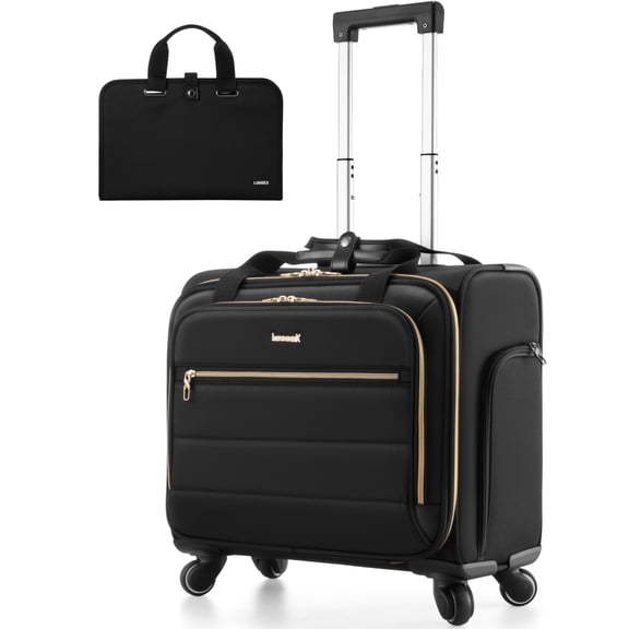 18 Inch Rolling Laptop Bag Black, SoftSided Rolling Briefcase, Airline Approved CarryOn, Fits 17.3" Laptop, 4 MultiDirectional Spinner Wheels, Lightweight Business & Weekend Travel Bag