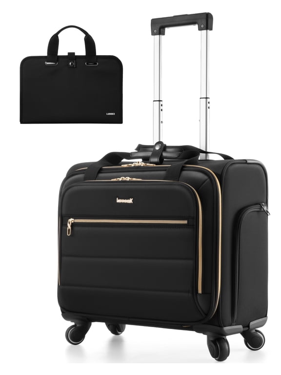 18 Inch Rolling Laptop Bag Black, SoftSided Rolling Briefcase, Airline Approved CarryOn, Fits 17.3" Laptop, 4 MultiDirectional Spinner Wheels, Lightweight Business & Weekend Travel Bag