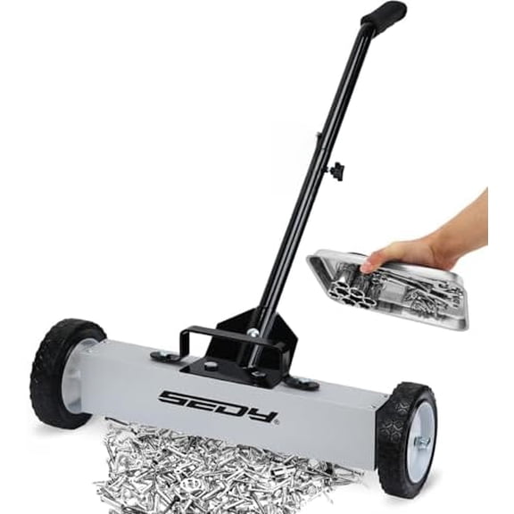 18-Inch Rolling Magnetic Sweeper with 9.5-inch Magnetic Trays, 45-Pound Capacity Telescoping Magnetic Pickup Lawn Sweeper, Adjustable Handle Pick-up Sweeper for Nails, Screws Workshop Garage Yard