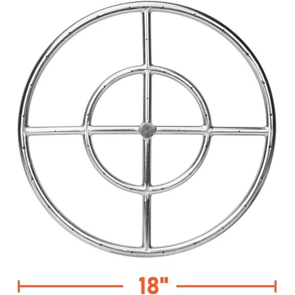 18 Inch Round Fire Pit Ring Burner for Natural Gas & Propane Fireplace, 304 Series Stainless Steel, BTU 147,000 Max