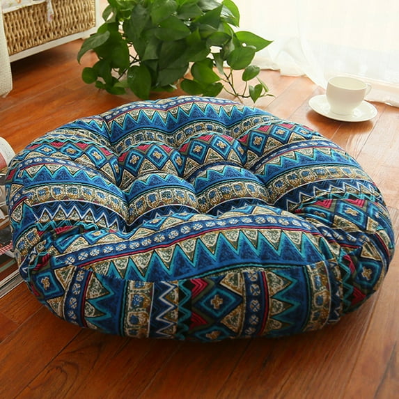 18 Inch Round Floor Pillow Cushion, High Density Thick Elastic Filling with Bohemian Ethnic Print Fabric, for Yoga Meditation Tatami Seating in Living Room Bedroom Office