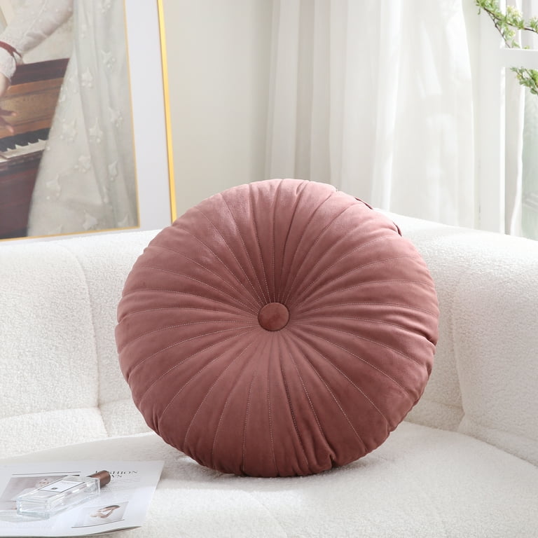 18-Inch Round Velvet Throw Pillow for Home Decorative Couch (Coral
