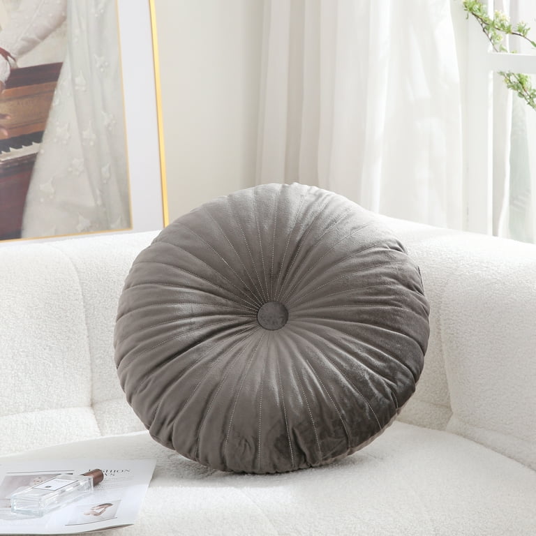 18-Inch Round Velvet Throw Pillow for Home Decorative Couch (Grey