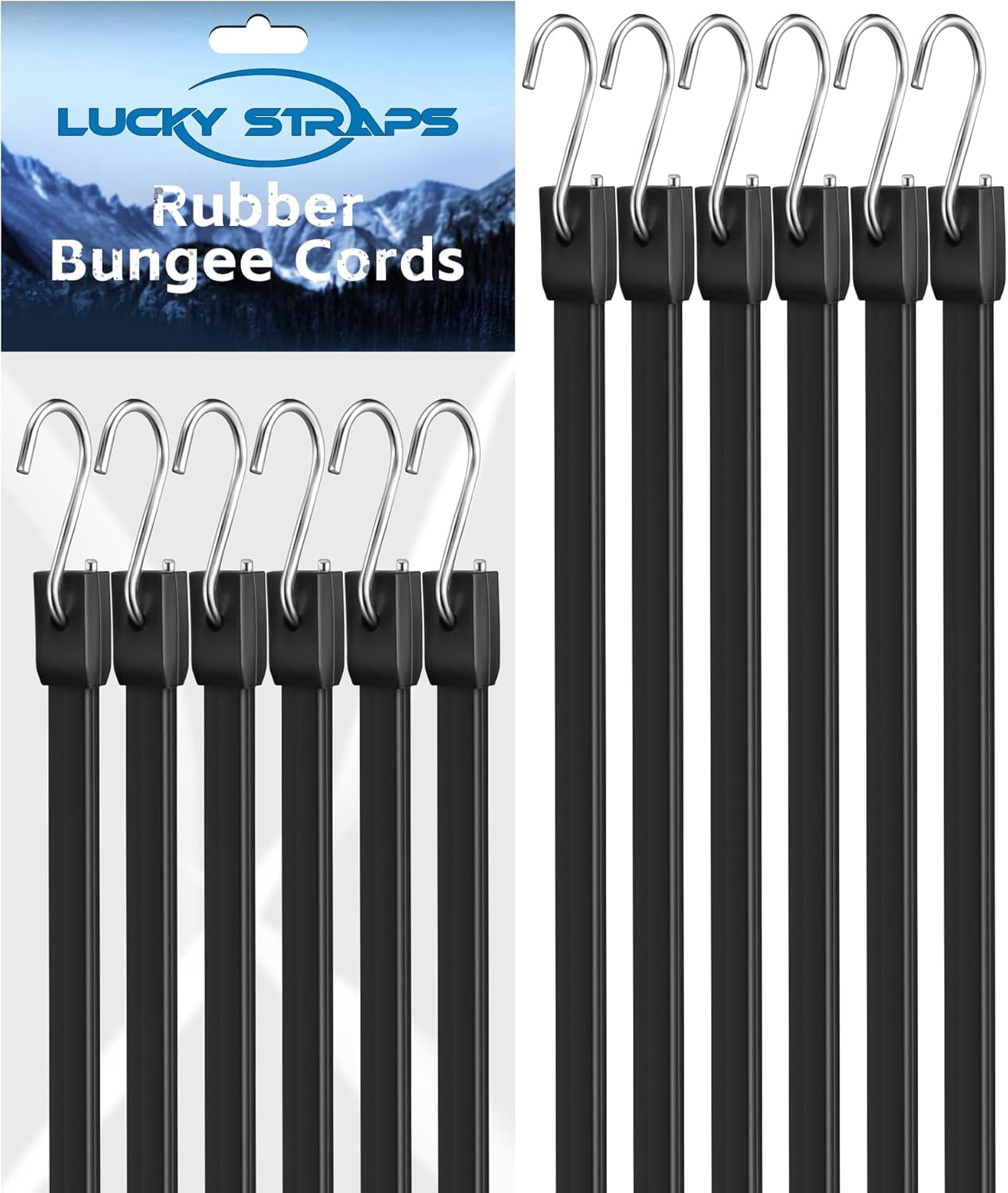 18 Inch Rubber Bungee Cords Heavy Duty Outdoor, Black Bungee Straps with Upgraded Hooks, Weatherproof Tarp Straps with 1.9X Max Stretch & 100% Rubber for Cargo, Van, Truck, Motorcycle, etc (12 Pcs)