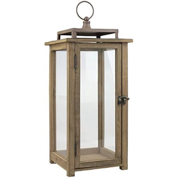 18 Inch Rustic Wooden Candle Hurricane Lantern, For Table Top, Mantle, Wall Hanging, or Garden Display, Indoor & Outdoor Use, Extra Large
