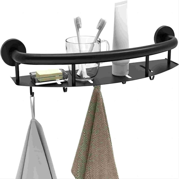 18 Inch Shower Bar w/Storage Shelf, ZUEXT Black Stainless Steel 2 in 1 Bathroom Grab Bar, Wall Mount Balance Bar, Safety Hand Rail Support Handicap Elderly Injury Senior Assist Bath Handle