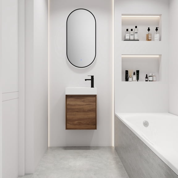 18 Inch Small Bathroom Vanity With Sink - Spacious Storage Options, Ceramic Washbasin, Modern Appearance, Brown Ebony Single Plentiful Areas, Basin, Elegant Build,