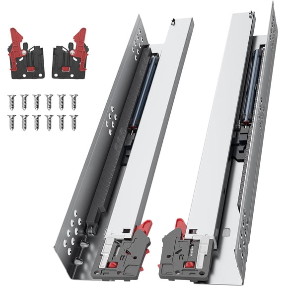 18 Inch Soft Close Undermount (Bottom Mount) Drawer Slides, 1 Pair Heavy Duty Stainless Steel Full Extension 100lb Capacity for Vanity Cabinets, Home Office Desks (18 Inch)