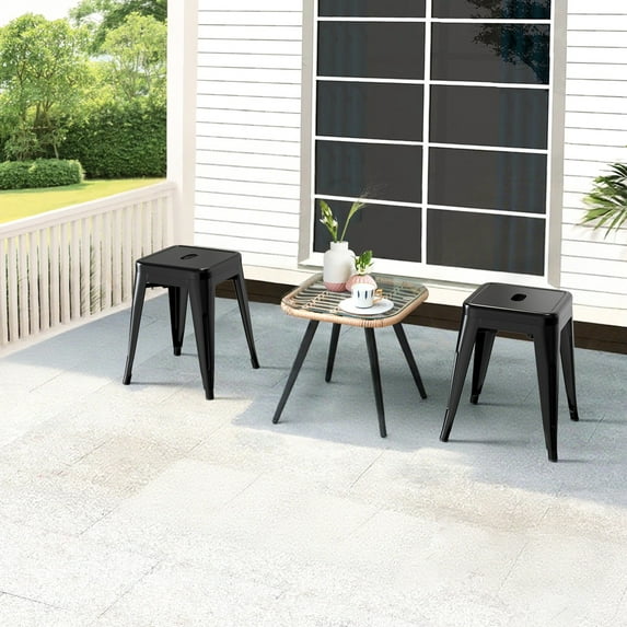 18 Inch Space-Saving & Stackable Design Metal Bar Stools Set of 2, Backless Style Stools for Indoor Outdoor Barstools for School Classroom Kitchen(Black)