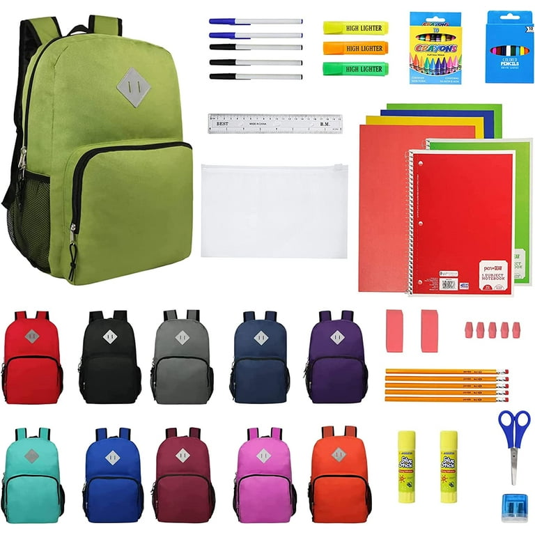 18 Sport Bulk Backpacks with 52 Piece School Supply Kit Zipper Bookbag for Elementary 12 Pack Bundle Walmart