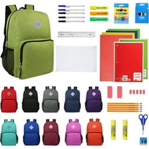 18'' Inch Sport Bulk Backpacks with 52 Piece School Wholesale Supply Kit in 11 Assorted Styles - Case of 12 Pack Bundle