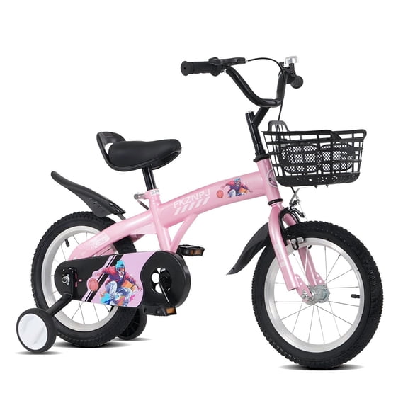 18 Inch Sporty Kids Bike with Training Wheels, Adjustable Seat, for Boys & Girls Ages 5–10(Pink)