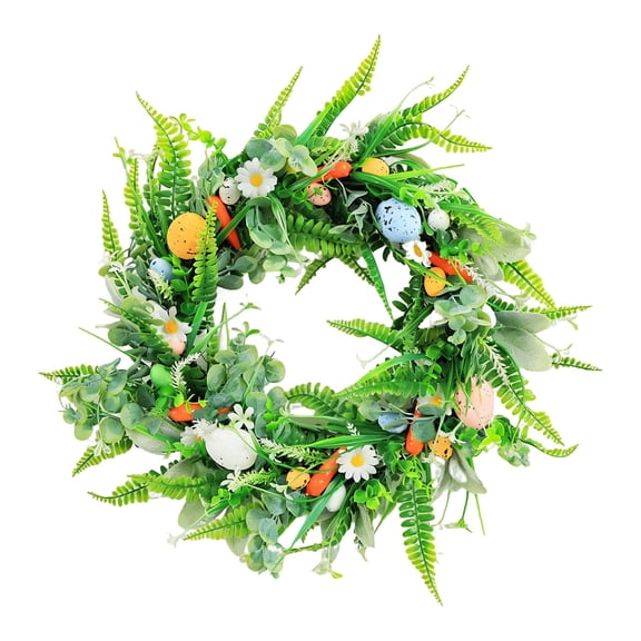 18 Inch Spring Floral Easter Wreath, Mixed Egg Leaf Design Indoor Outdoor Home Wall Decoration