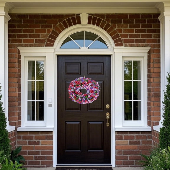 18 Inch Spring Summer Wreaths for Front Door, Artificial Flowers Violet Silk Floral Wreaths with Fake Plants Green Eucalyptus Leaves for Outdoors Farmhouse Wall Wedding Porch Home Decor