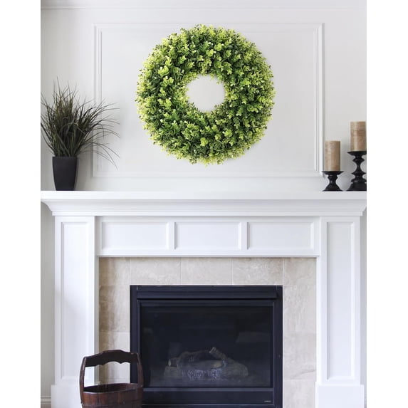18 Inch Spring Wreaths Boxwood Wreath for Front Door Artificial Green Wreath for Farmhouse Wedding Porch Wall Outdoor Indoor Decorations