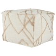 thumbnail image 1 of 18 Inch Square Cube Accent Pouf, Woven Abstract Jute Embroidery, Off White, Saltoro Sherpi, 1 of 5