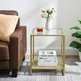 thumbnail image 1 of 18 Inch Square Tempered Glass Gold End Table with 2-Tier Storage Shelf, Modern Gold Metal Frame Sofa Side Table Clear Glass Accent Table for Living Room Bedroom Small Spaces$$Furniture, 1 of 8