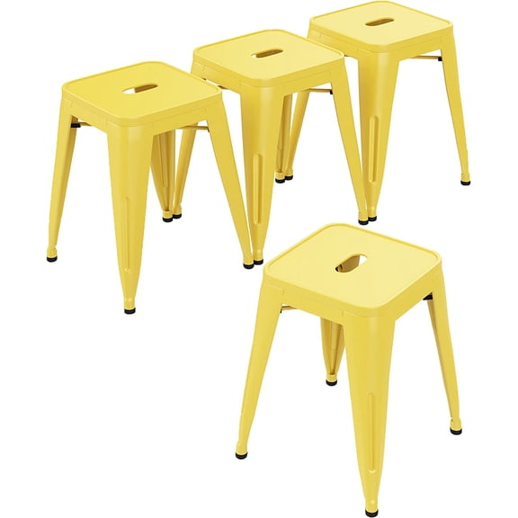 18 Inch Stackable Metal Stools Industrial Short Stools Backless Barstools Classroom Chairs Metal Dining Chairs Set of 4 for Kitchen, School & Dining Yellow