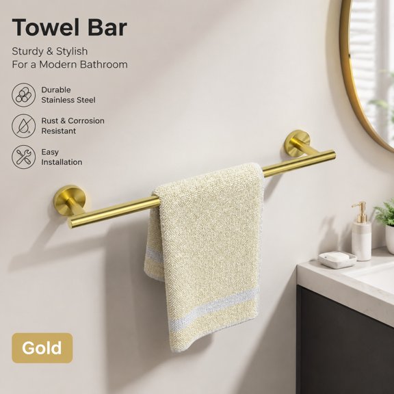 18 Inch Stainless Steel Towel Bar for Bathroom, Wall Mounted SUS304 Towel Rack with Hardware, Modern Bath Towel Holder Home Decor