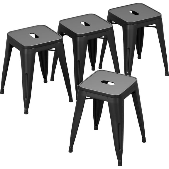 18 Inch Stools Backless Industrial Metal Bar Stool Short Stackable Classroom Stools Metal Dining Chairs, Matte Black