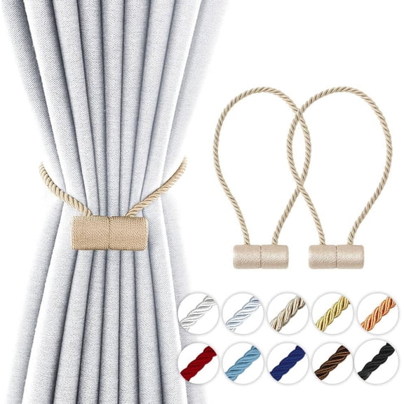 18 Inch Strong Magnetic Curtain Tiebacks, Curtain Holdbacks Modern Upgrade Strong 2021 New Twisted Style Decorative Drapery Rope Tie Backs(2 Pack Beige)