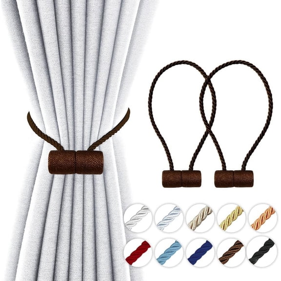 18 Inch Strong Magnetic Curtain Tiebacks, Curtain Holdbacks Modern Upgrade Strong 2021 New Twisted Style Decorative Drapery Rope Tie Backs(2 Pack Dark Coffee)